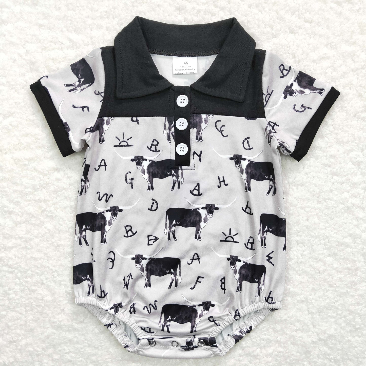 SR0220 Baby Boy Short Sleeves Western Cow One Piece Romper