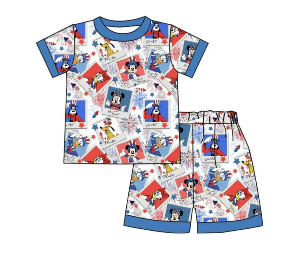 Pre-order Baby Boy Short Sleeves Cartoon Shirt Shorts Summer Pajamas July 4th Set