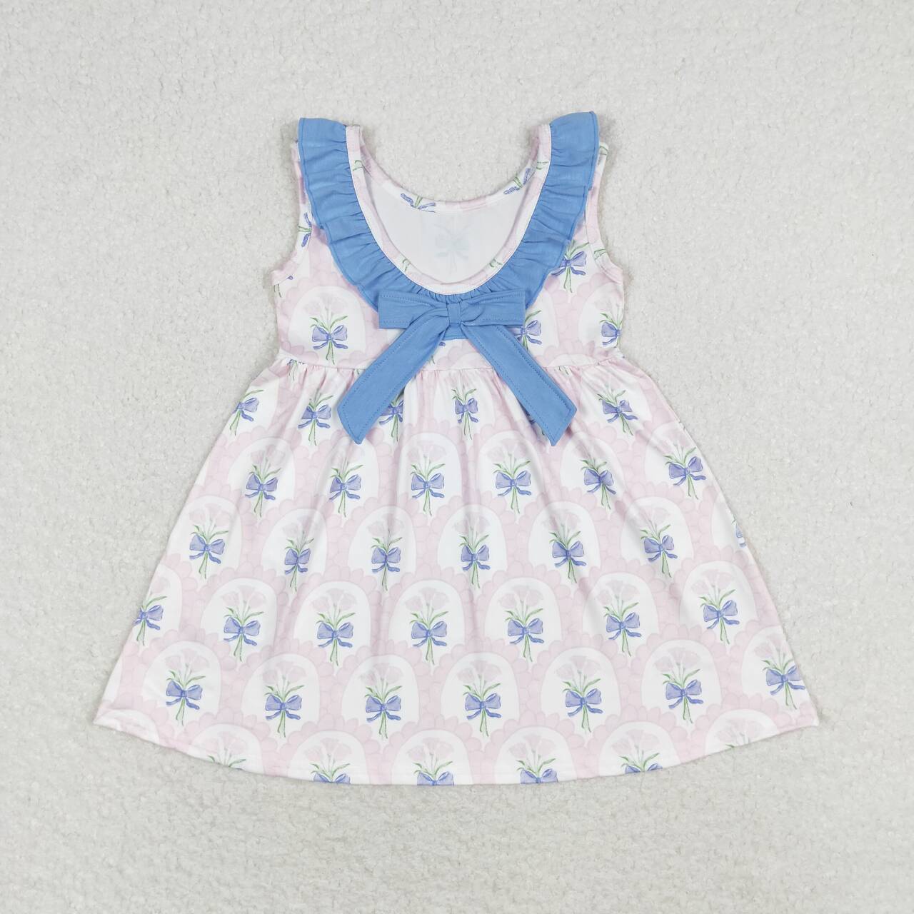 Baby Girl Sleeveless Flower Blue Bow Dress