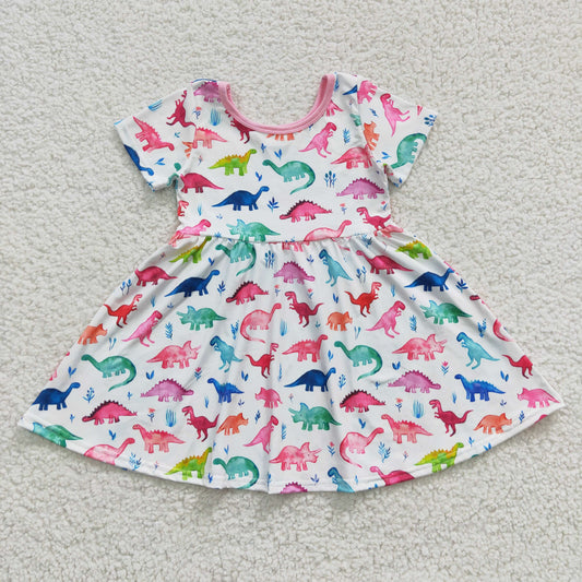 Aa-10 Baby Girl Dinosaur Short Sleeves Dress