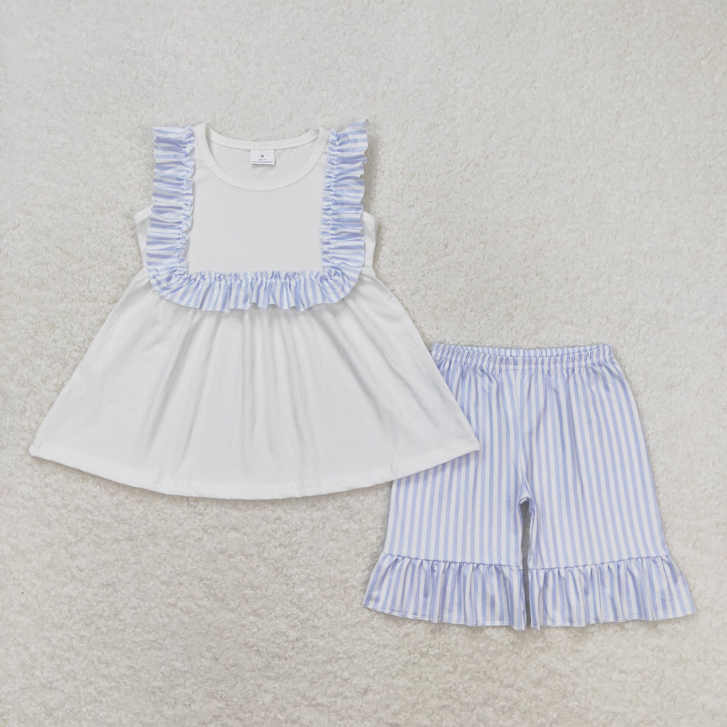 Baby Girl Ruffle Tunic Blue Stripes Shorts Summer Set