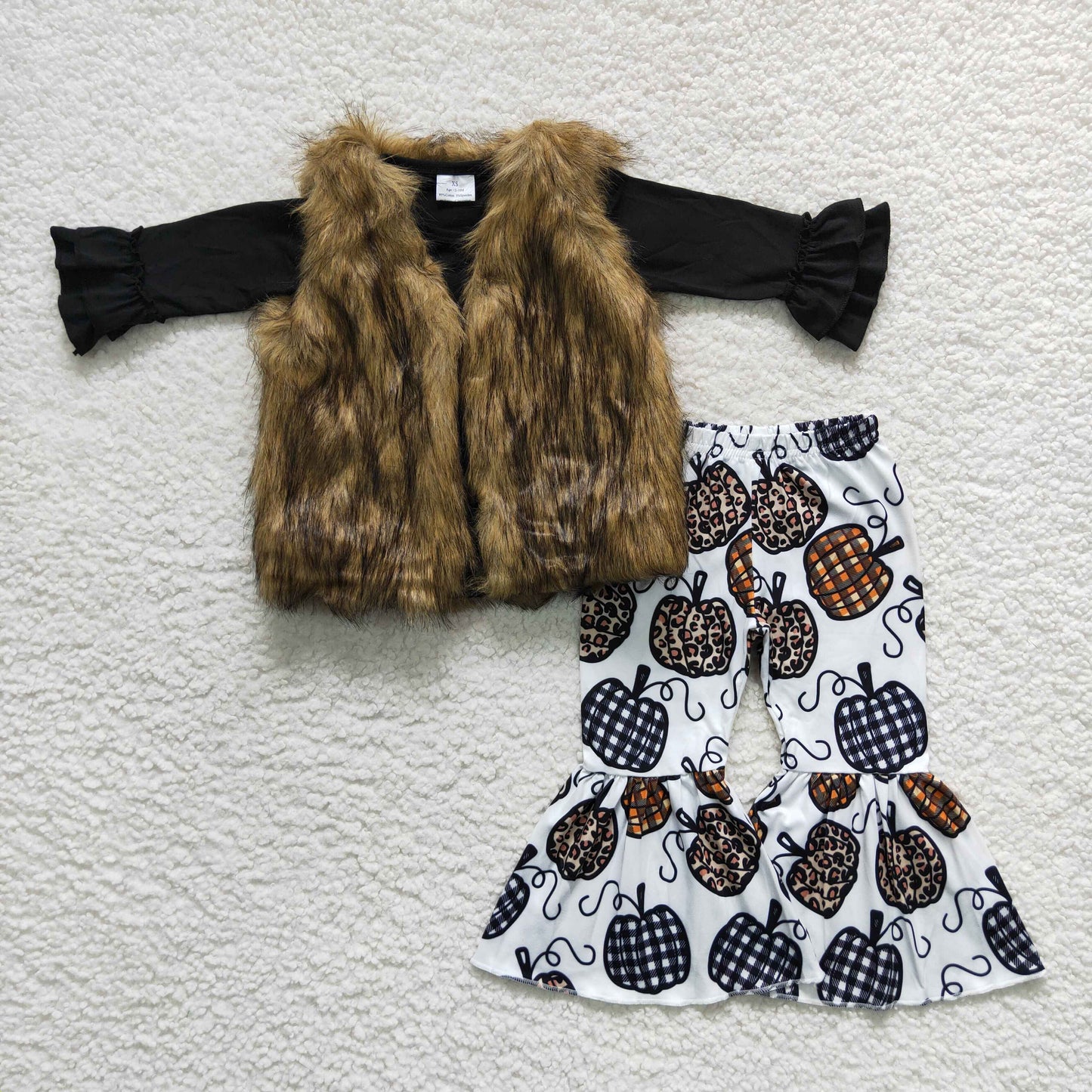 Baby Girl Kids Pumpkin Pants Outfit With Brown Vest