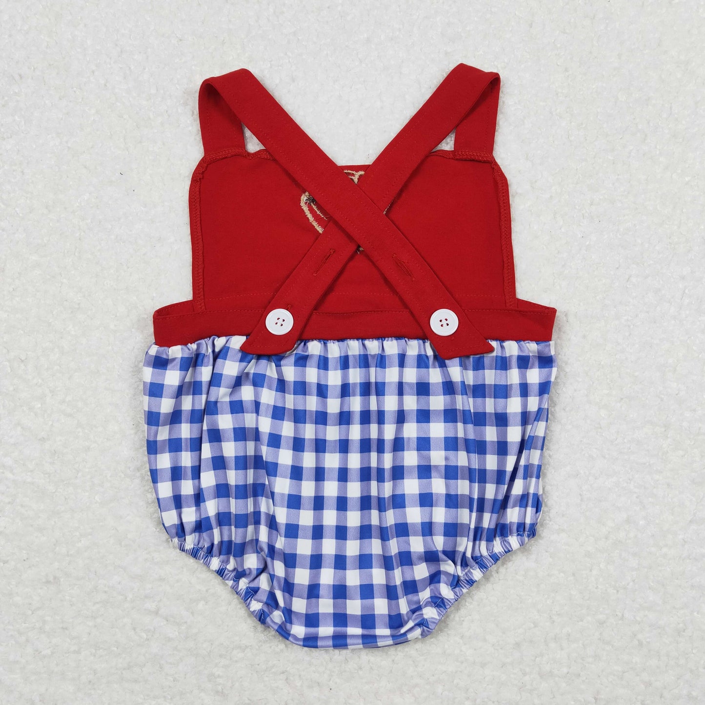 Baby Girl Sleeveless Embroidery Baseball Plaid Bubble One Piece Summer Romper