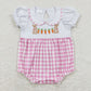 Baby Girl Short Sleeves Embroidery Carrot Rabbit Pink Plaid One Piece Romper