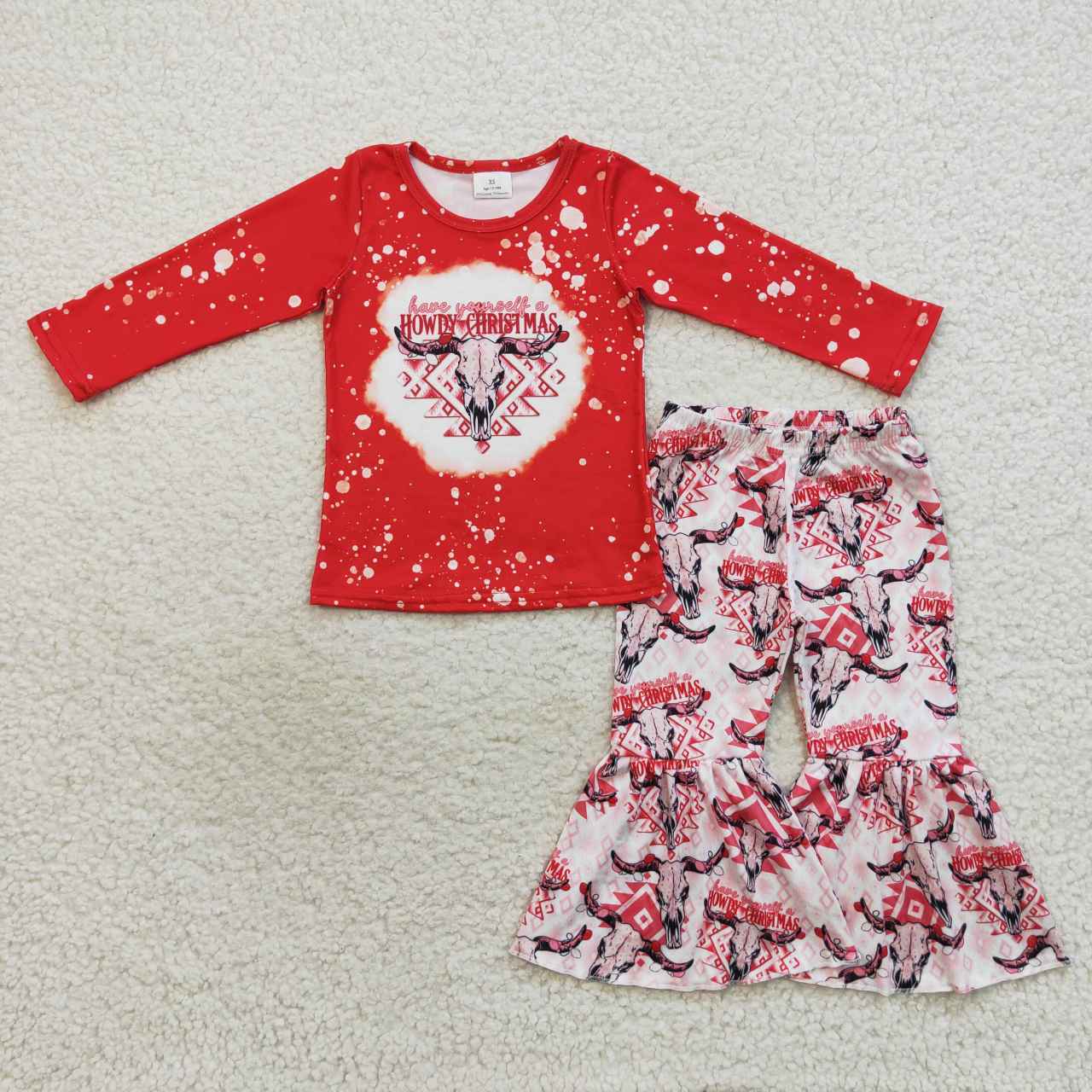 GLP0746 Baby Girl Long Sleeves Christmas Howdy Cow Bell Pants Outfit