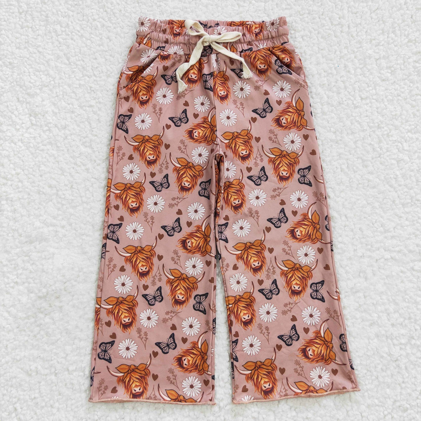 P0144 Western Baby Girl Cow Floral Western Pants