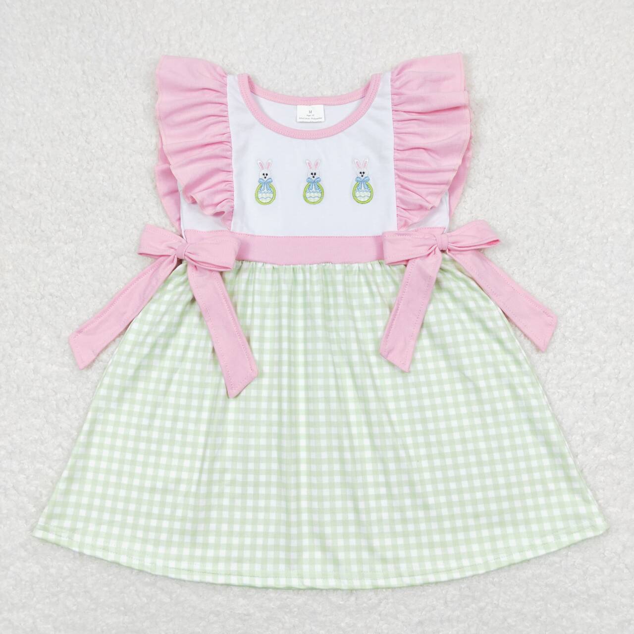 Baby Girl Short Sleeves Embroidery Rabbits Plaid Tunic Pink Shorts Easter Set