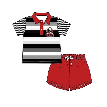 kids boy stripes short sleeves tiger shirt red shorts team set