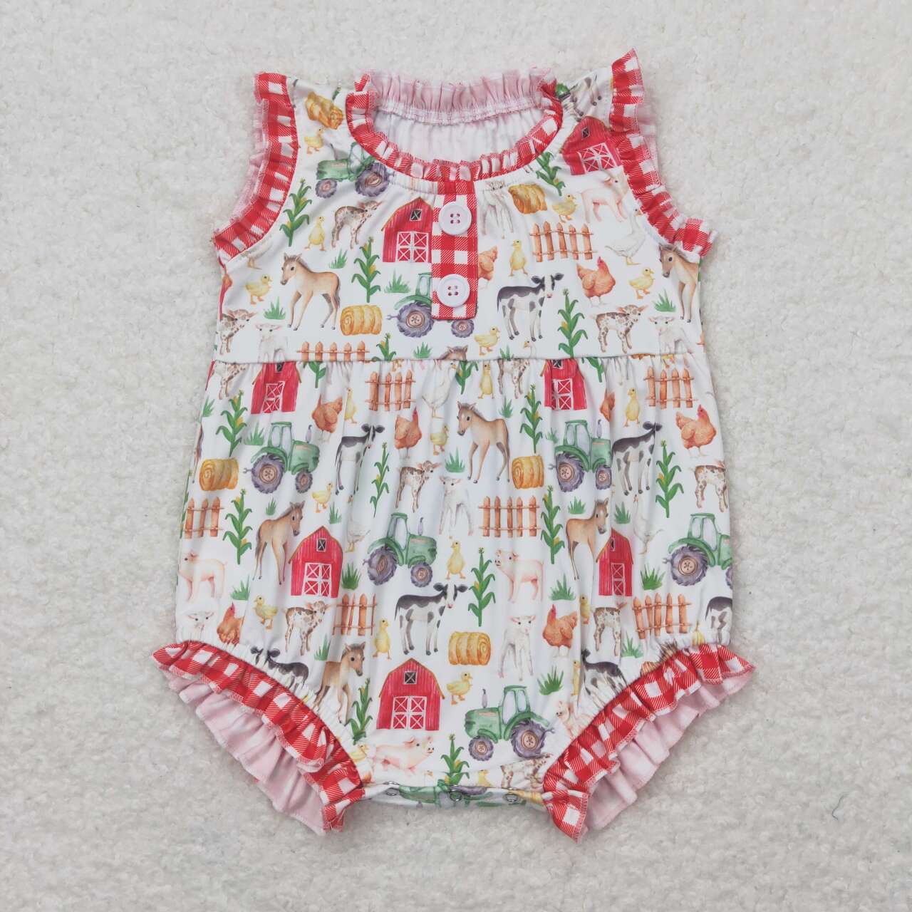 Baby Girl Sleeveless Farm Animals Bubble Summer One Piece Romper