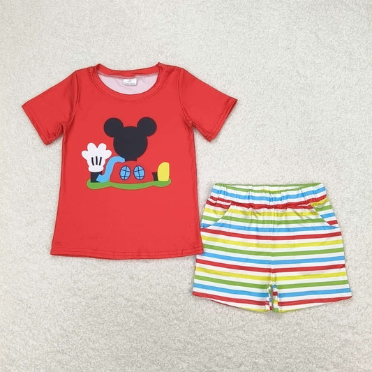 Baby Boy Summer Short Sleeves Mouse Shirt Stripes Pocket Shorts Set