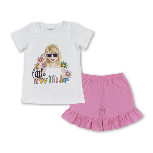 GSSO1395 Baby Girl Singer Flower Shirt Pink Shorts Summer Set