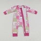 LR0722 Baby Girl Long Sleeves Western Christmas Santa Zipper One Piece Romper