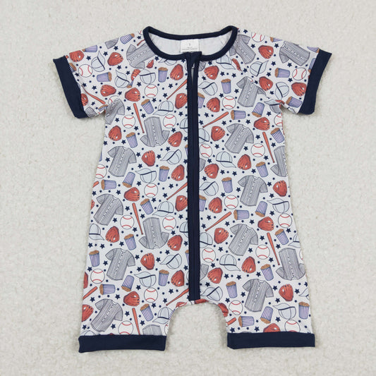 Baby Boy Baseball Short Sleeves Shorts Zipper One Piece Romper