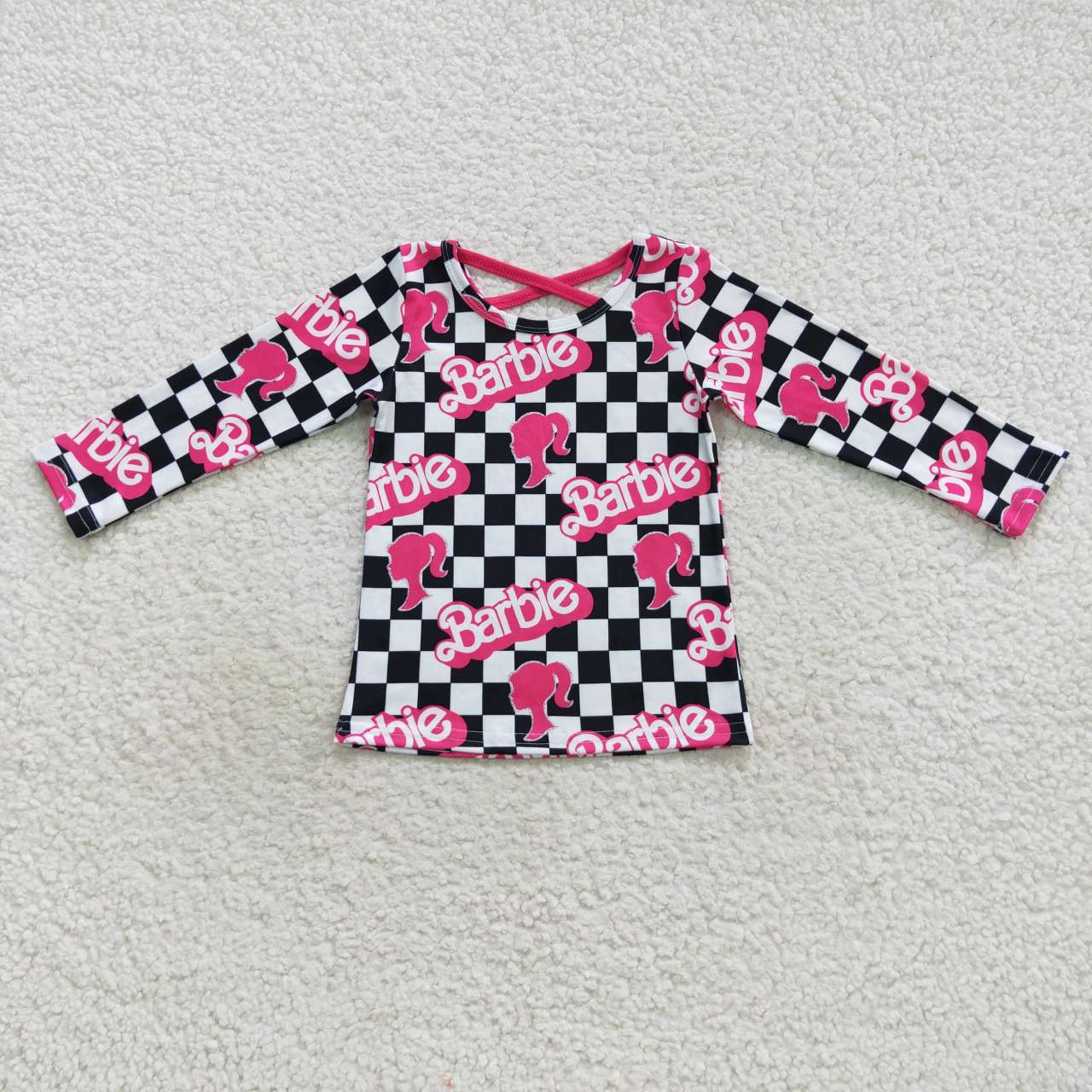 GT0287 Baby Girl Long Sleeves Checkered Pink Doll Shirt