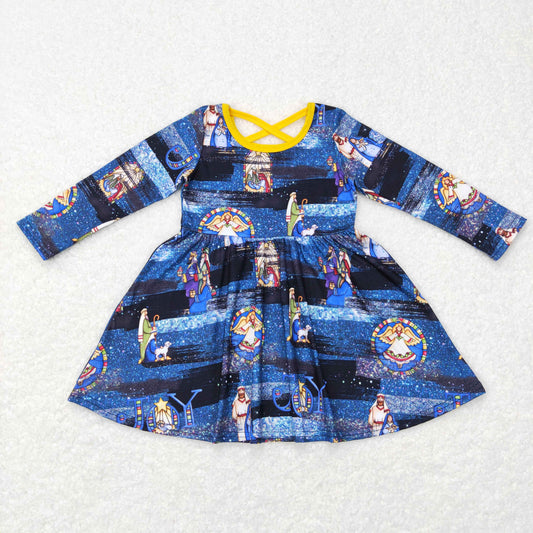 GLD0446 Baby Girl Christmas Nativity Long Sleeves Twirl Dress