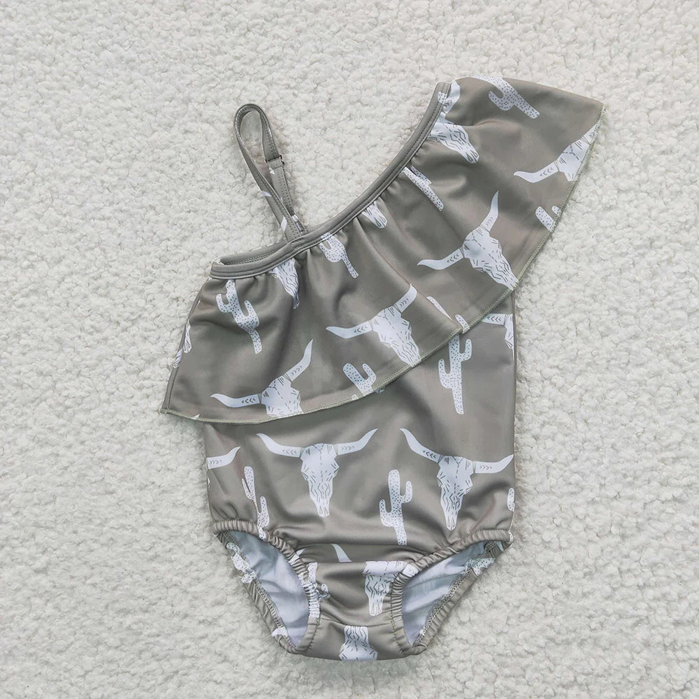 Promotion Baby Girl Western Cow One-piece Summer Swimsuit RTS
