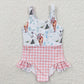 Baby Girl Western Horse Cactus Pink Checked Sibling Swimsuit RTS