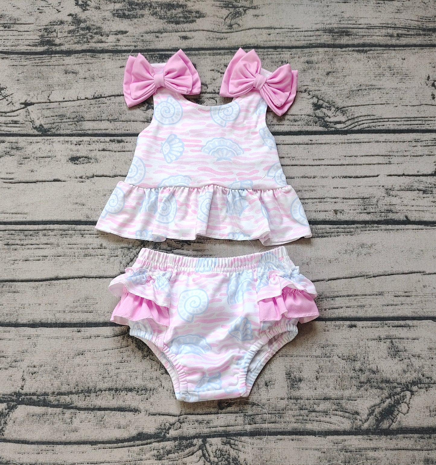 Pre-order Baby Girl Pink Sea Shell Ruffle One Piece Swimsuit