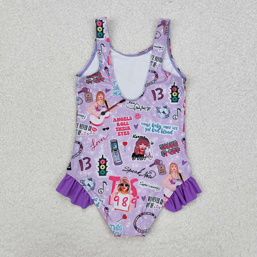 Baby Girl Sleeveless Purple Singer Sibling Sister Bathing Swimsuit