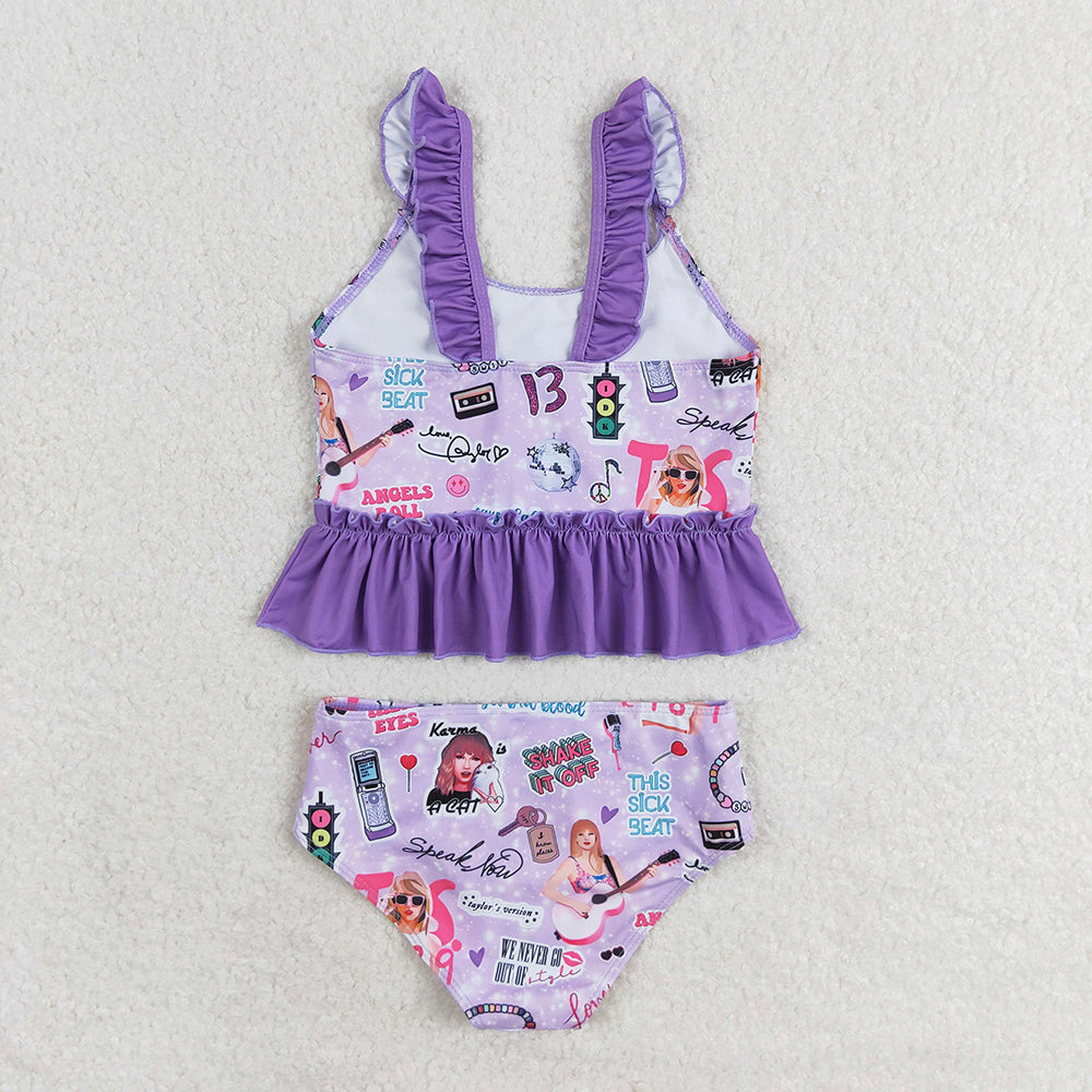 Baby Girl Sleeveless Purple Singer Sibling Sister Bathing Swimsuit