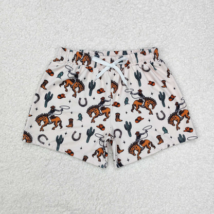 Baby Boy Summer Western Cactus Cows Trunks Sibling Swimsuit RTS