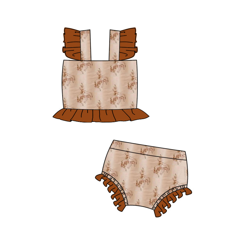 Preorder Baby Girl Sleeveless Rodeo Western Tops Bummie Swimsuit ( Moq 5 )