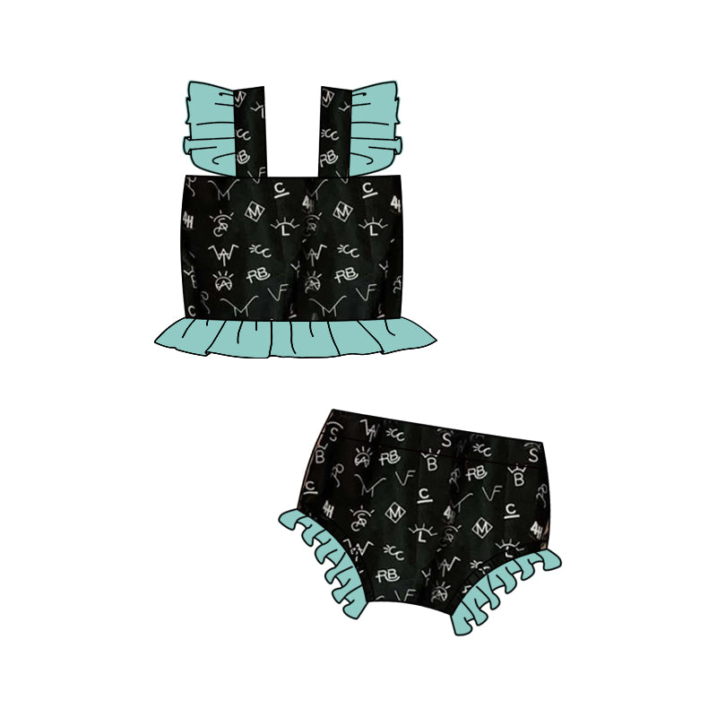 Preorder Baby Girl Short Sleeves Western Tops Bummie Swimsuit ( Moq 5 )
