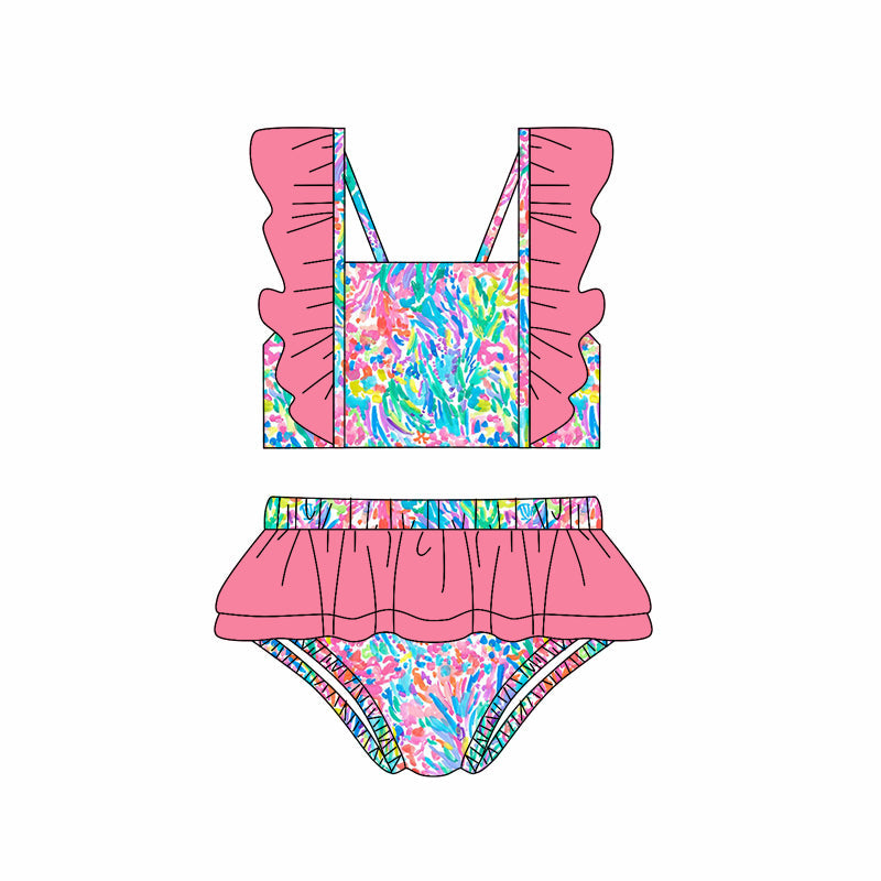 Preorder Baby Girl Seaweed Flower Tops Ruffle Shorts Swimsuit ( Moq 5 )