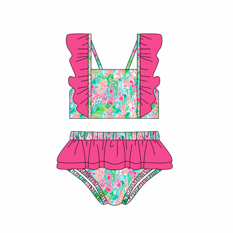 Preorder Baby Girl Ruffle Tops Sea Flower Shorts Swimsuit ( Moq 5 )