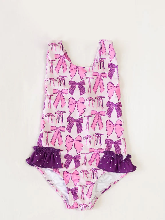Preorder Baby Girl Sleeveless Bows Ruffle One Piece Swimsuit ( Moq 5 )