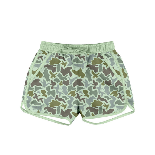 ( Moq 5 ) Preorder Boys Kids Green Camo Swimming Trunks Shorts Buttons