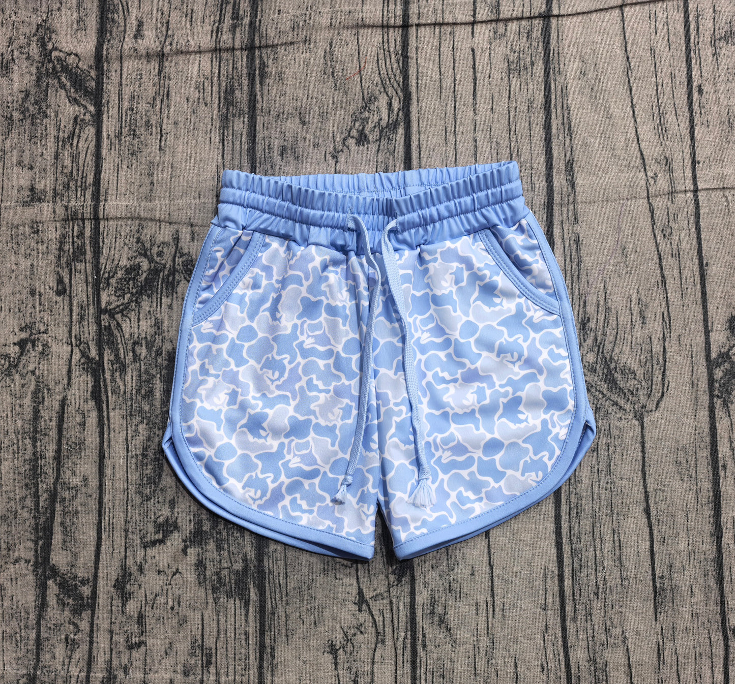 ( No moq ) Preorder Boys Kids Blue Camo Swimming Trunks Shorts Buttons