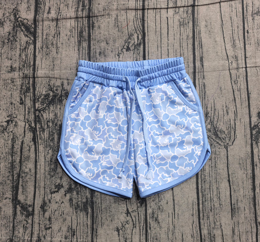 ( No moq ) Preorder Boys Kids Blue Camo Swimming Trunks Shorts Buttons