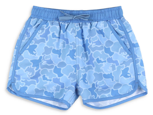 ( Moq 5 ) Preorder Boys Kids Blue Camo Swimming Trunks Shorts Buttons
