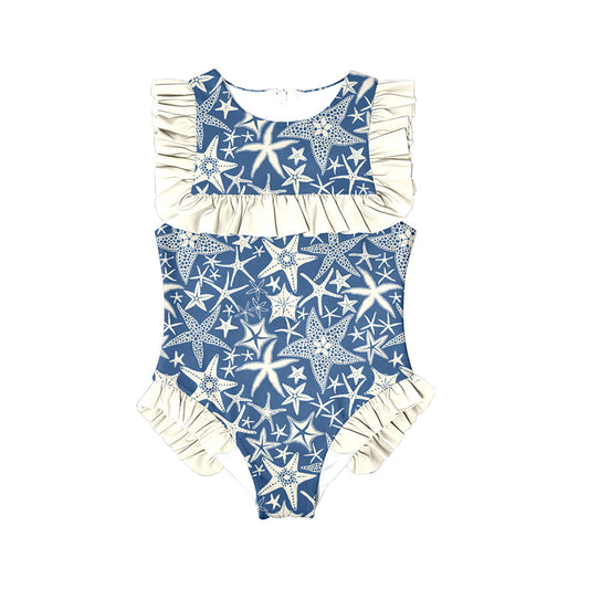 ( Moq 5 ) Preorder Baby Girls Short Sleeves Starfish Ruffle One-piece Swimsuit