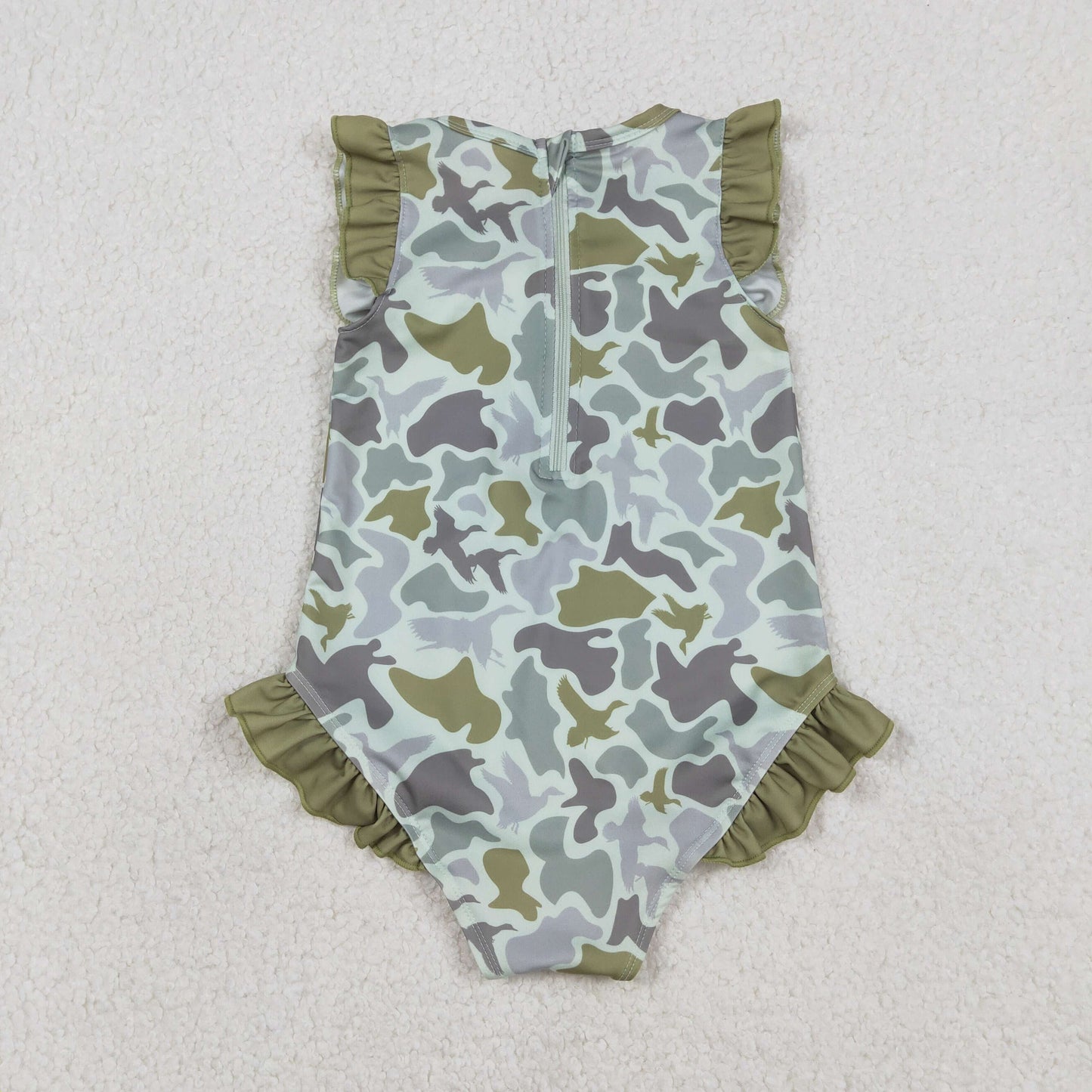 Sibling Baby Girls Kids Short Sleeves Ducks Camo Ruffle One-piece Swimsuits RTS