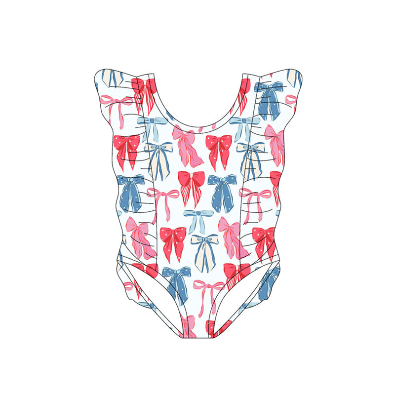 ( Moq 5 ) Preorder Baby Girls Short Sleeves Bows 4th of July One-piece Swimsuit