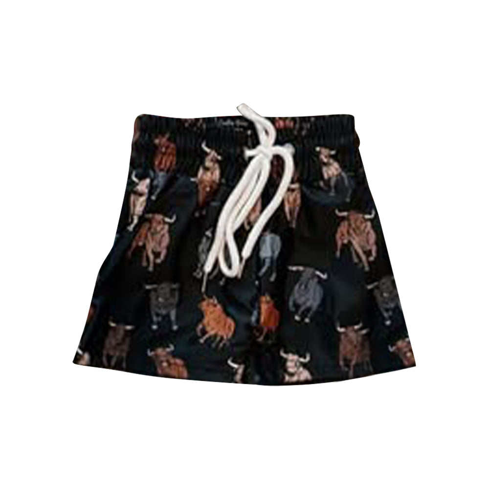 ( Moq 5 ) Preorder Baby Boys Western Cow Print Pockets Swim Trunks Shorts