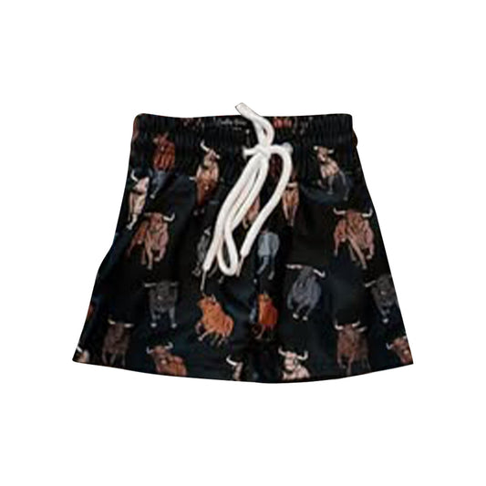( Moq 5 ) Preorder Baby Boys Western Cow Print Pockets Swim Trunks Shorts
