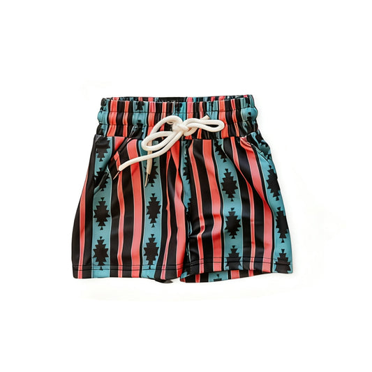 ( Moq 5 ) Preorder Baby Kids Boys Western Aztec Stripes Summer Swim Trunks