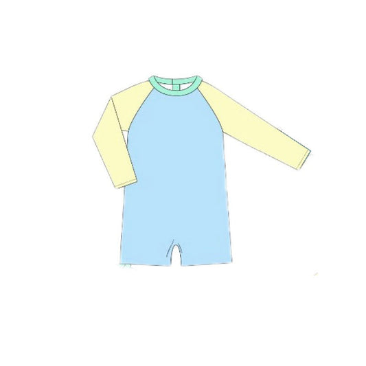 ( Moq 5 ) Preorder Baby Boys Yellow Long Sleeves Blue One-piece Swimsuit