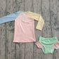 Baby Girls Kids Long Sleeves Zipper Tops Ruffle Shorts Set Swimsuit RTS