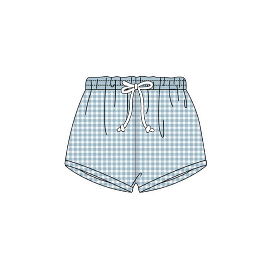 ( Moq 5 ) Preorder Baby Boys Kids Blue Plaid Summer Swim Trunks