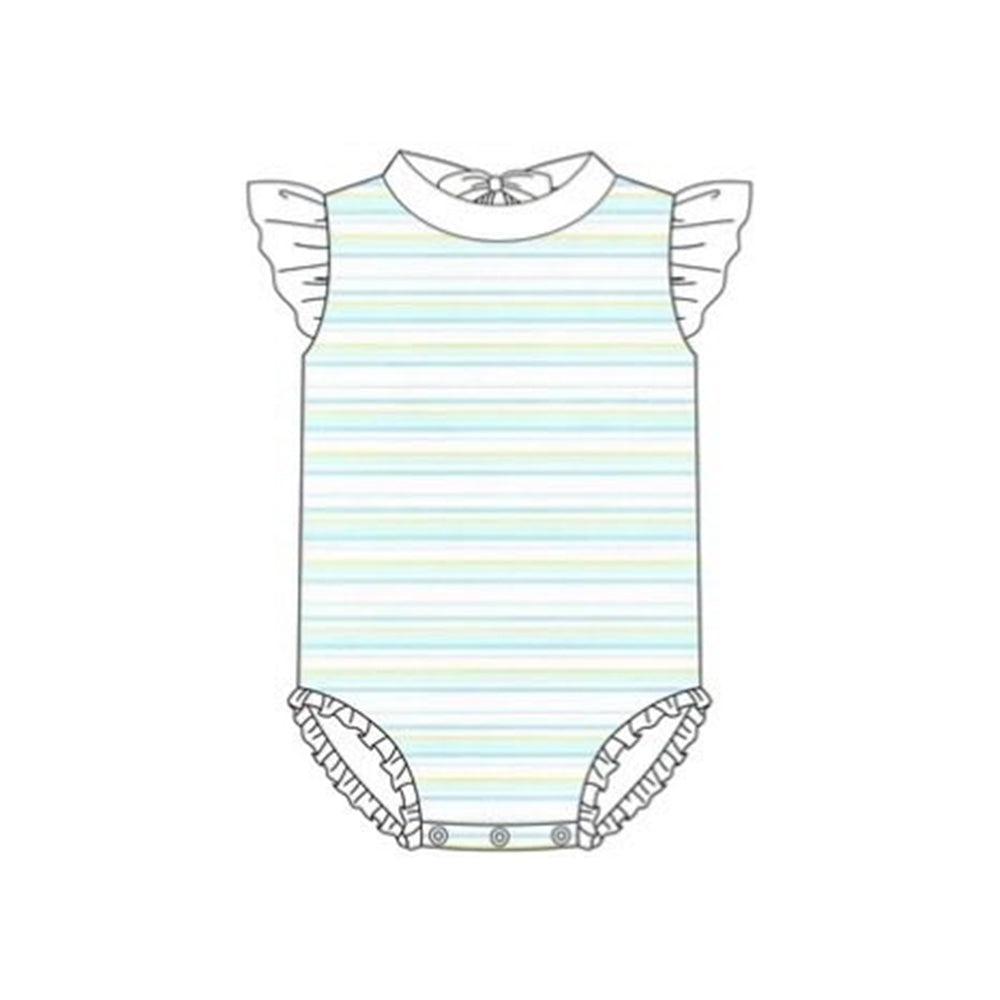 ( Moq 5 ) Preorder Baby Girls Shorts Sleeves Stripes One-piece Swimsuit