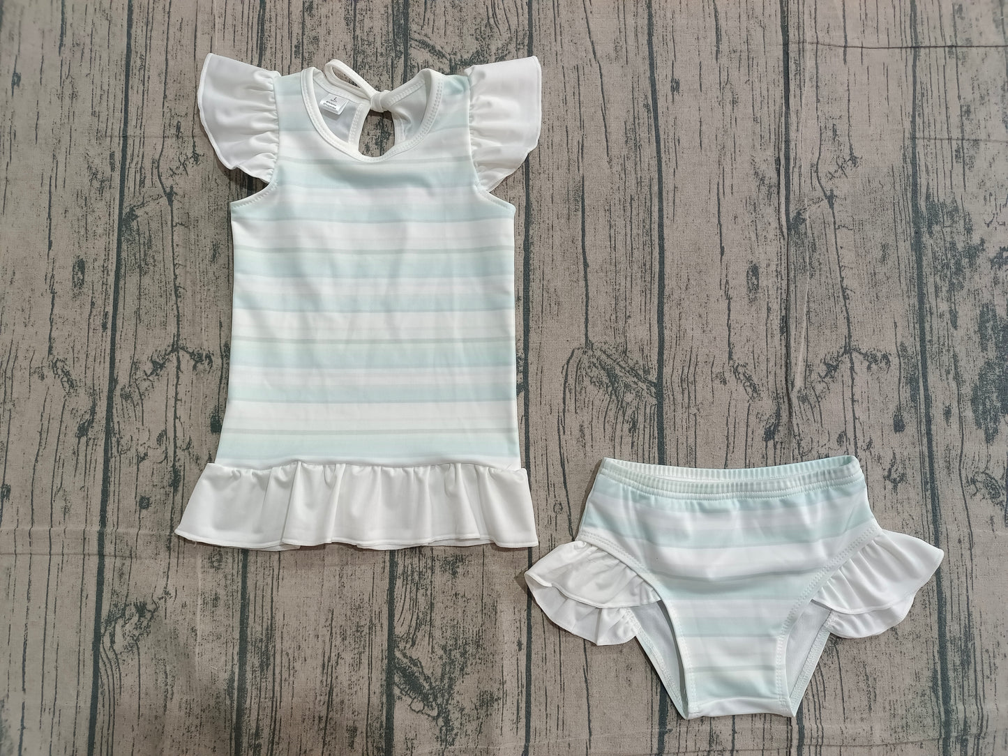 Baby Girls Kids Shorts Sleeves Stripes Tops Shorts Set Swimsuit RTS