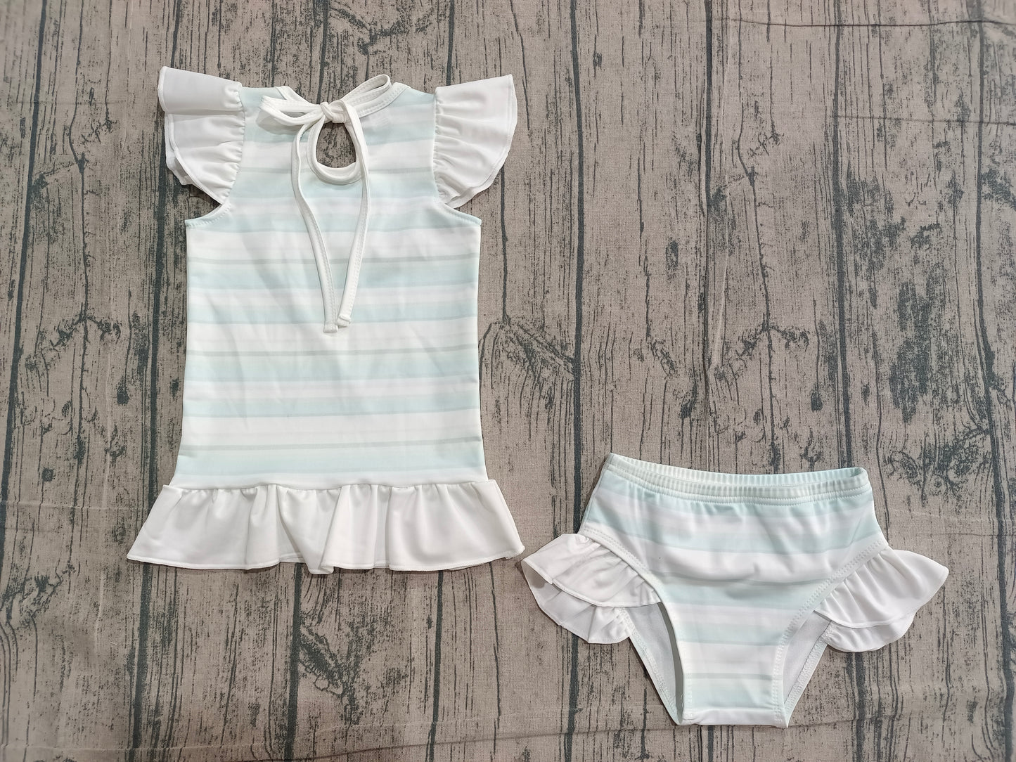 Baby Girls Kids Shorts Sleeves Stripes Tops Shorts Set Swimsuit RTS