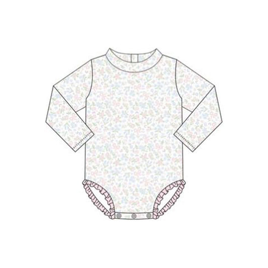 ( Moq 5 ) Preorder Baby Girls Long Sleeves Floral Bows One-piece Swimsuit