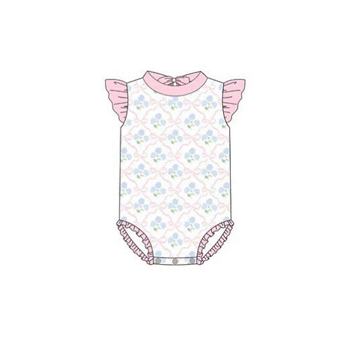 ( Moq 5 ) Preorder Baby Girls Short Sleeves Pink Bows Flower  One-piece Swimsuit