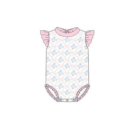 ( Moq 5 ) Preorder Baby Girls Short Sleeves Pink Bows Flower  One-piece Swimsuit