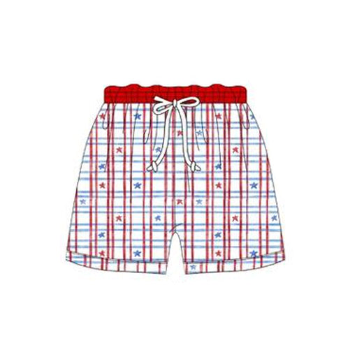 ( Moq 5 ) Preorder Baby Boys Stars Plaid 4th of July Shorts Swim Trunks